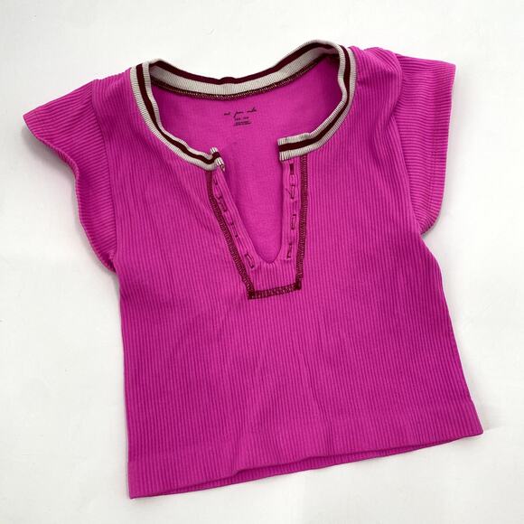 Urban Outfitters go for gold pink ribbed crop top XS/S - Picture 2 of 6